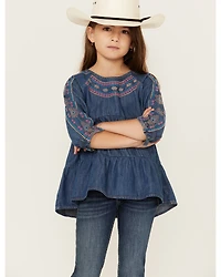 Wrangler Girls' Dark Wash Denim Embroidered Tunic Shirt