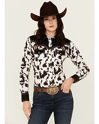Cowgirl Hardware Women's Cow Print Long Sleeve Snap Western Shirt