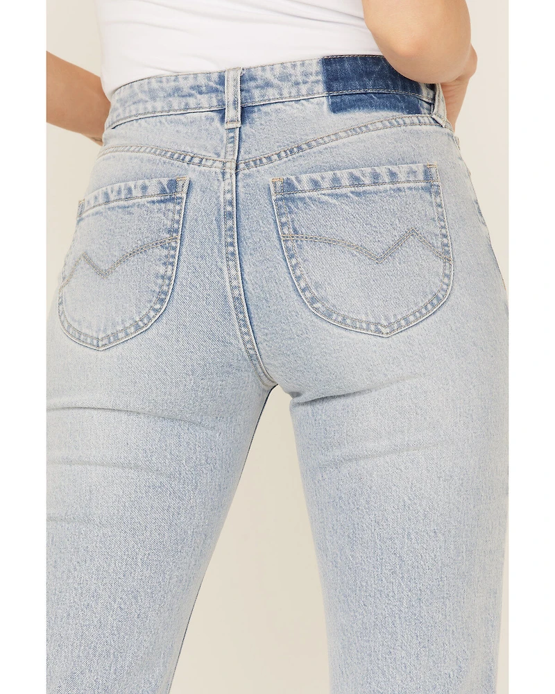 Cleo + Wolf Women's Light Wash High Rise Distressed Straight Jeans