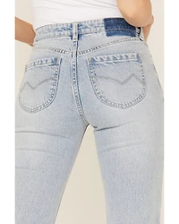 Cleo + Wolf Women's Light Wash High Rise Distressed Straight Jeans