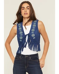 Shyanne Women's Embroidered Faux Suede Cropped Vest