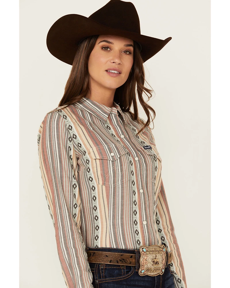 Wrangler Retro Women's Striped Long Sleeve Snap Western Shirt
