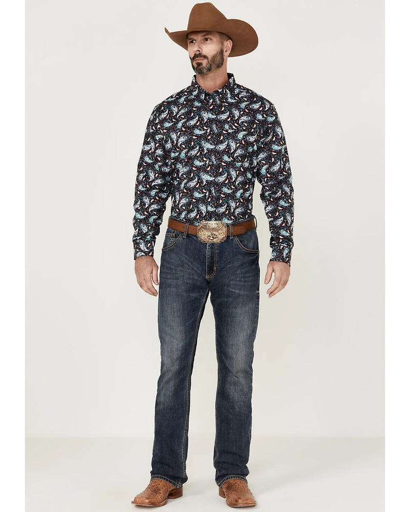 RANK 45 Men's Rodeo Large Paisley Print Long Sleeve Button-Down Western Shirt - Big & Tall