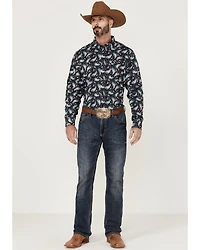RANK 45 Men's Rodeo Large Paisley Print Long Sleeve Button-Down Western Shirt - Big & Tall