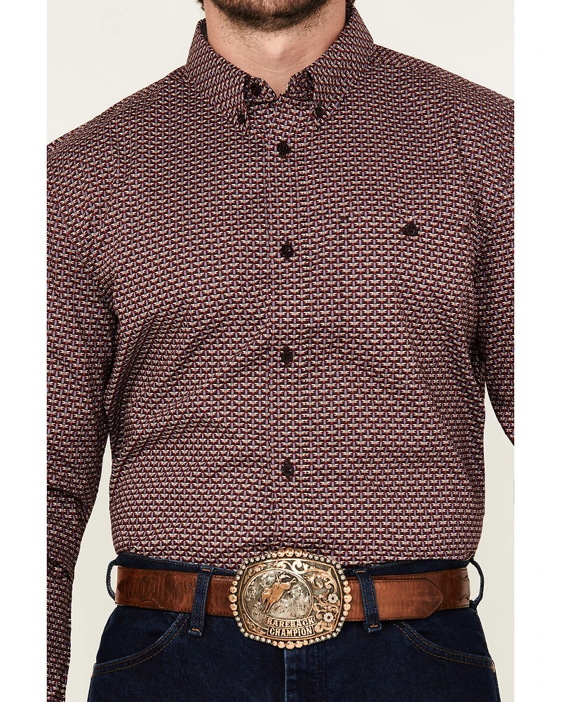 RANK 45® Men's Tinson Geo Print Long Sleeve Button-Down Stretch Western Shirt