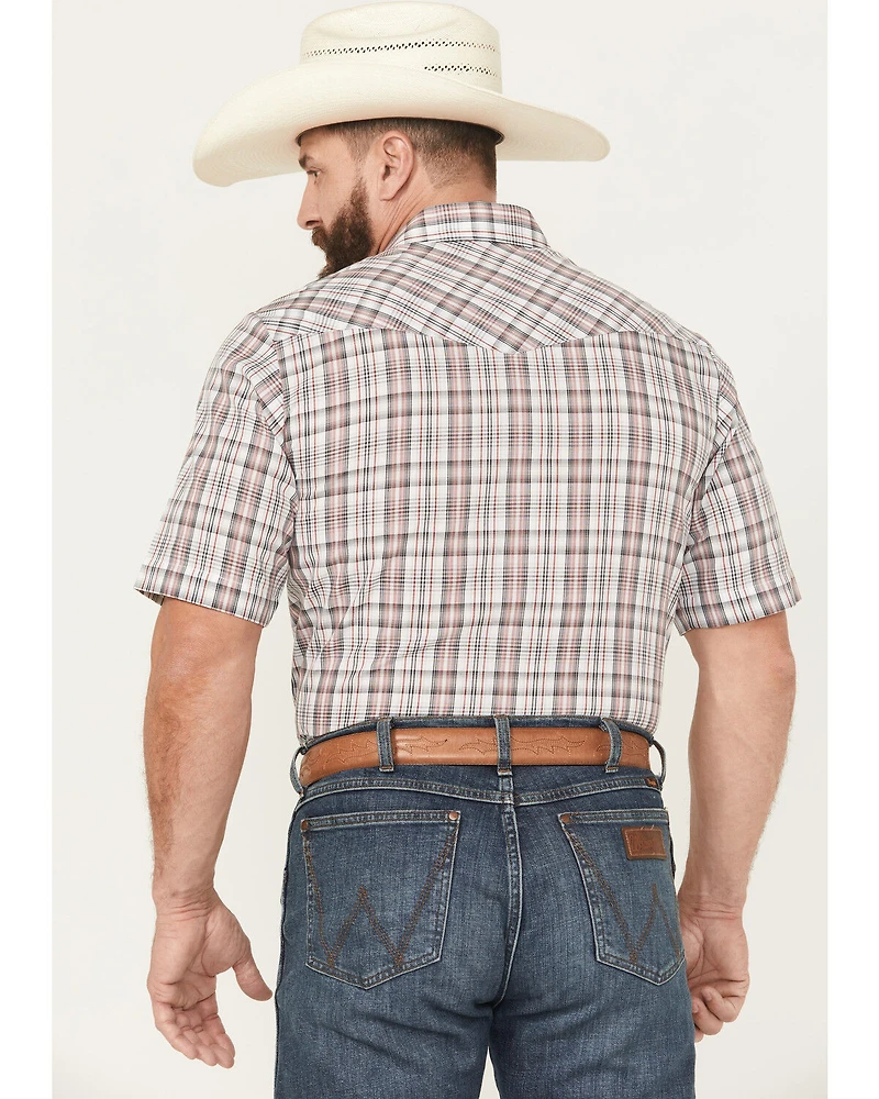 Roper Men's Plaid Print Short Sleeve Snap Stretch Western Shirt