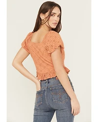 Rock & Roll Denim Eyelet Puff Sleeve Shirt