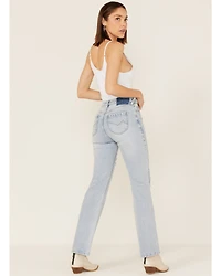 Cleo + Wolf Women's Light Wash High Rise Distressed Straight Jeans
