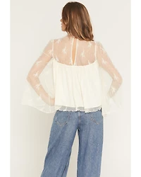 By Together Women's Mock Neck Lace Long Sleeve Top