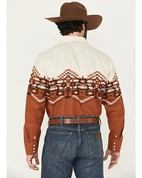 Panhandle Men's Southwestern Border Print Long Sleeve Snap Western Shirt