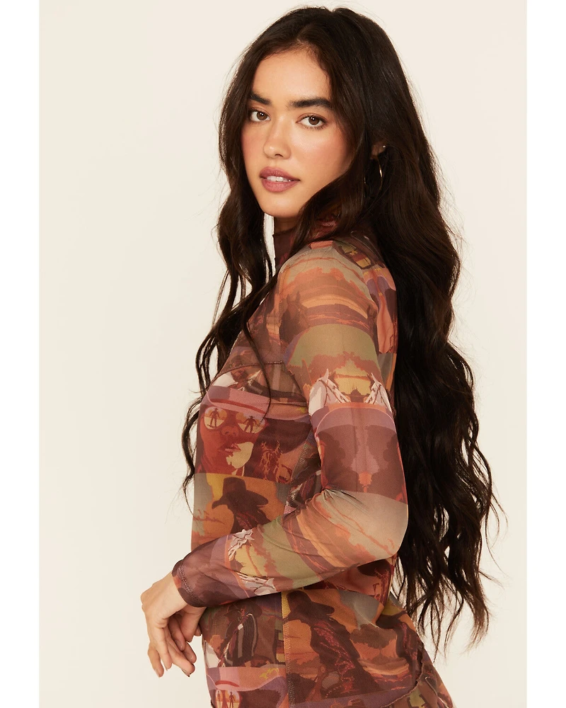 Rock & Roll Denim Women's Boot Barn Exclusive Mesh Desert Print Long Sleeve Mini Dress