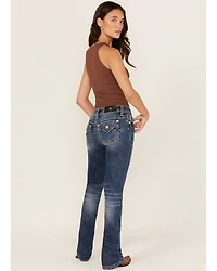 Miss Me Women's Medium Wash Mid Rise 34" Bootcut Stretch Denim Jeans