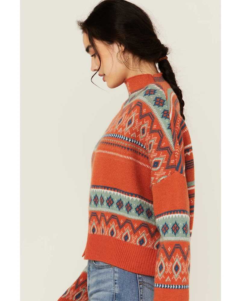 Rock & Roll Denim Women's Southwestern Patched Pullover Sweater