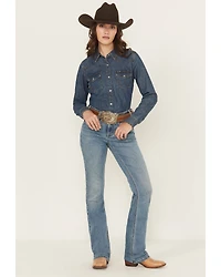 Rock & Roll Denim Women's Medium Wash Mid Rise Boot Stitch Bootcut Stretch Jeans
