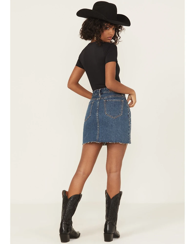 Rock & Roll Denim Women's Medium Wash Embellished Mini Skirt