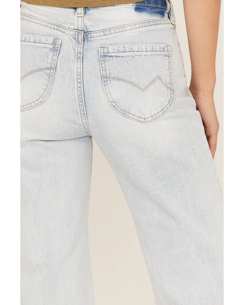 Cleo + Wolf Women's Light Wash High Rise Distressed Knee Flare Jeans