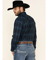 Rough Stock By Panhandle Men's Larkspur Ombre Plaid Print Long Sleeve Western Shirt