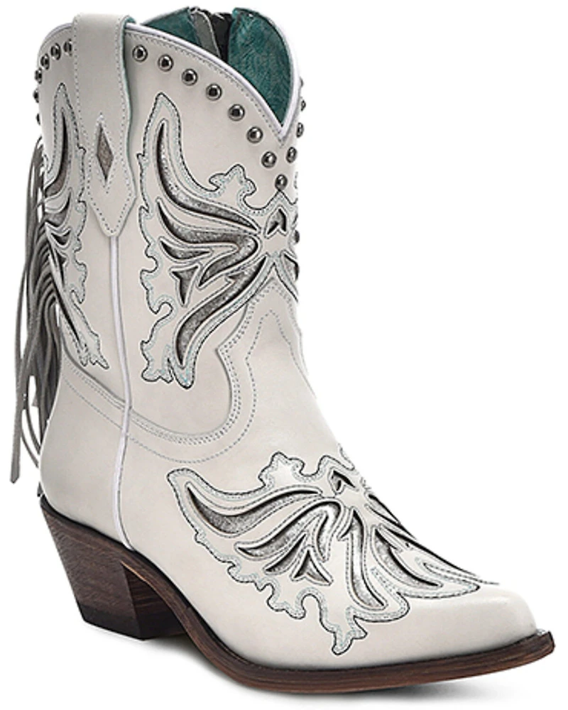 Corral Women's Fringe Inlay Ankle Western Boots - Snip Toe