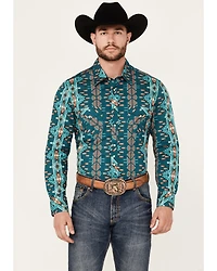 Rock & Roll Denim Men's Southwestern Print Stretch Long Sleeve Snap Western Shirt