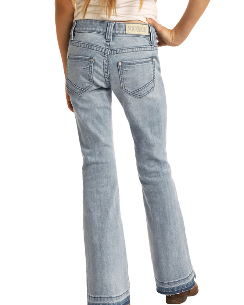 Rock & Roll Denim Girls' Light Wash Split Hem Basic Trouser