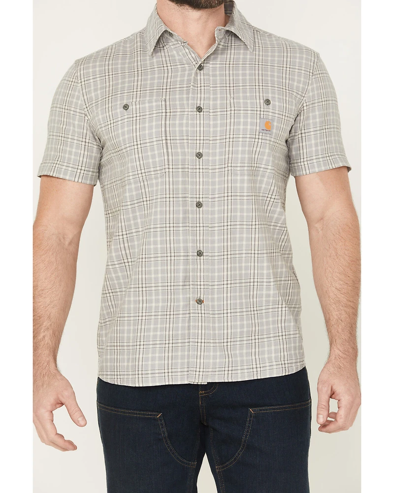 Carhartt Men's Rugged Flex® Relaxed Fit Lightweight Short Sleeve Plaid Print Button-Down Stretch Work Shirt