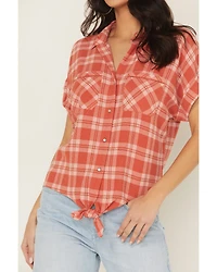Shyanne Women's Plaid Print Tie-Front Camp Shirt
