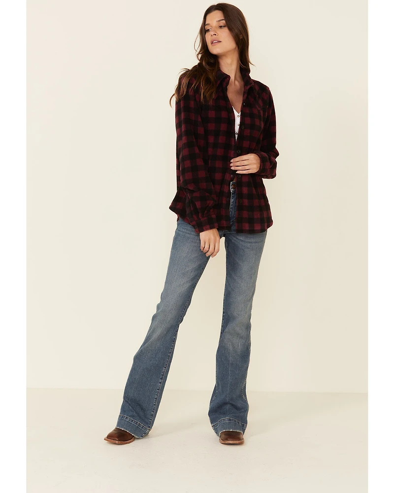 Outback Trading Co Women's Plaid Print Long Sleeve Fleece Shacket