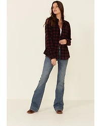 Outback Trading Co Women's Plaid Print Long Sleeve Fleece Shacket