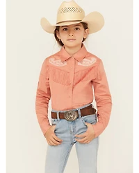 Shyanne Girls' Western Embroidered Fringe Long Sleeve Snap Stretch Shirt
