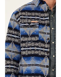 Powder River Outfitters Men's Blue Southwestern Print Button-Front Wool Shirt Jacket