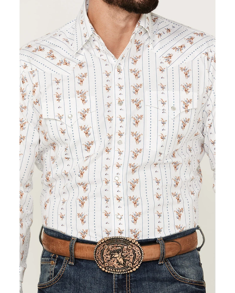Ely Walker Men's Floral Striped Long Sleeve Pearl Snap Western Shirt
