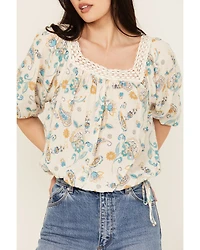 Wild Moss Women's Floral Print Long Sleeve Peasant Top