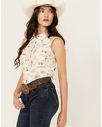 Shyanne Women's Desert Print Sleeveless Snap Western Shirt