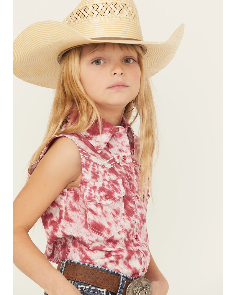 Cowgirl Hardware Girls' Cowhide Print Sleeveless Snap Stretch Western Shirt
