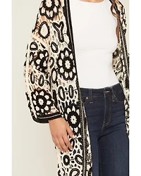 POL Women's Floral Crochet Long Sleeve Kimono