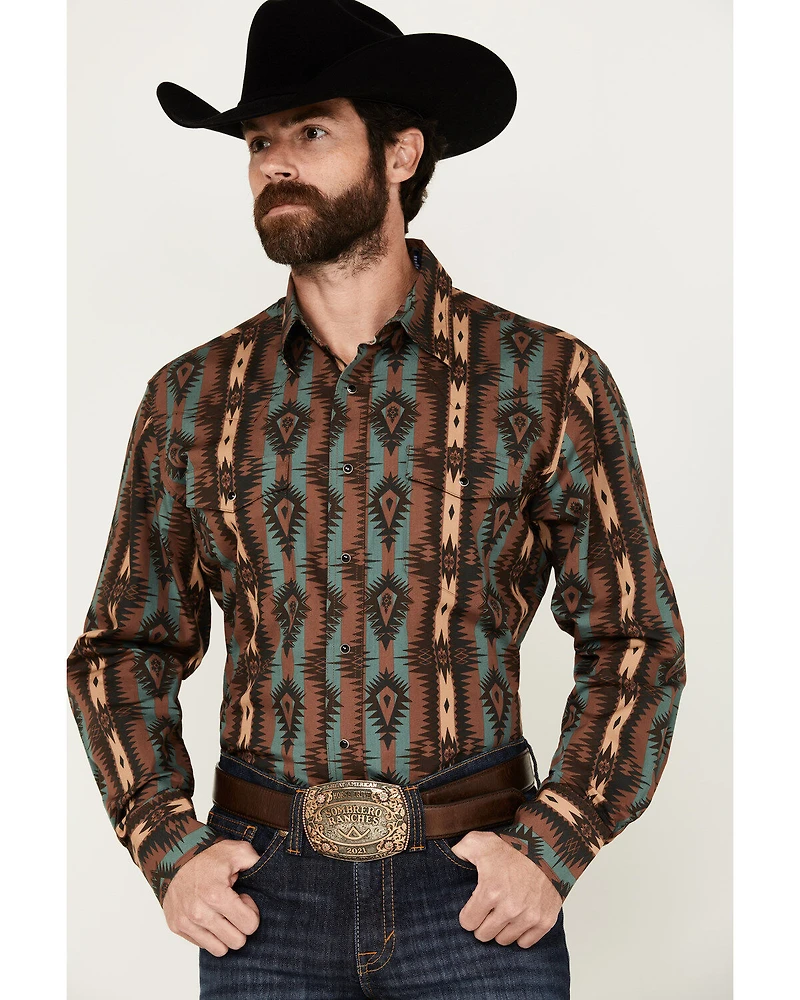 Wrangler Men's Southwestern Print Long Sleeve Snap Western Shirt