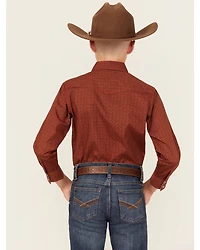 Wrangler Boys' Checkered Print Long Sleeve Snap Stretch Western Shirt
