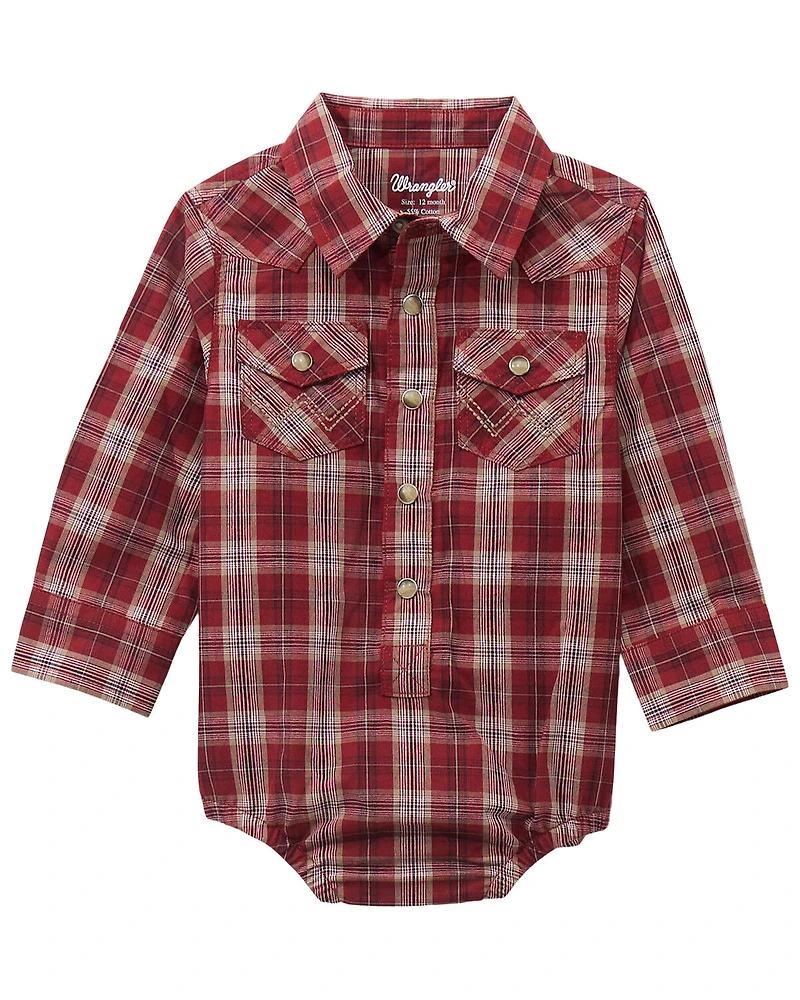 Wrangler Infant Boys' Plaid Print Long Sleeve Snap Western Onesie