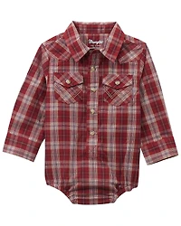 Wrangler Infant Boys' Plaid Print Long Sleeve Snap Western Onesie