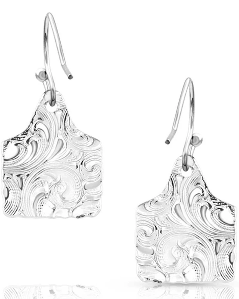 Montana Silversmiths Women's Chiseled Cow Tag earrings