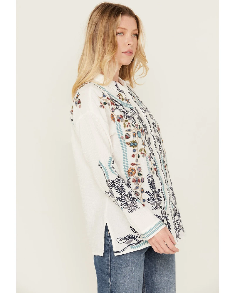 Johnny Was Women's Embroidered Long Sleeve Button-Down Shirt