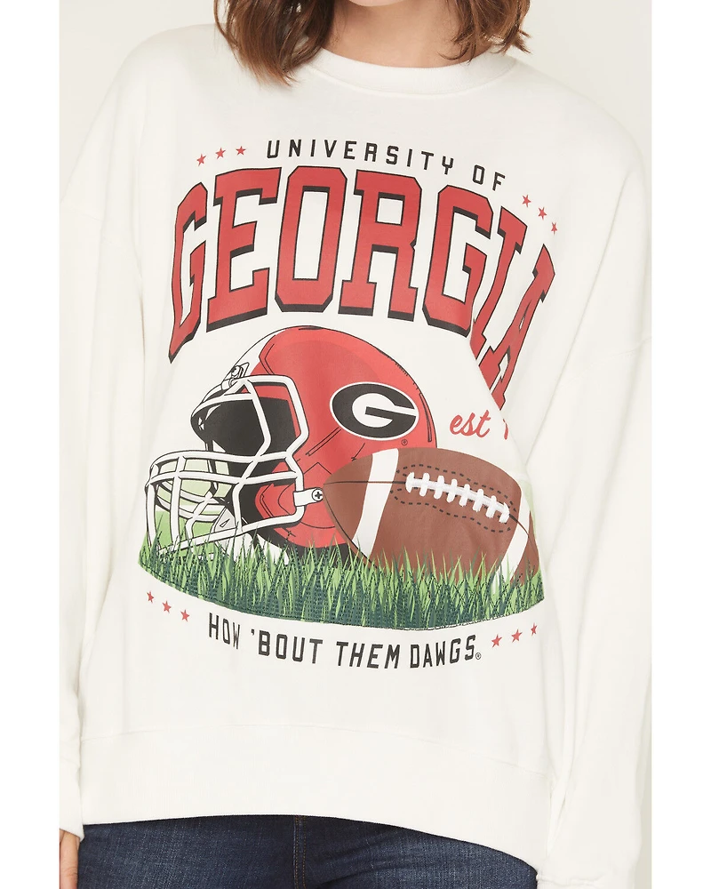 Gameday Women's UGA Bulldogs Helmet Embroidered Graphic Crewneck