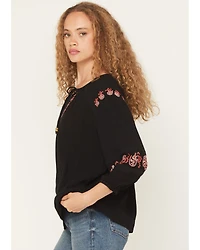 Shyanne Women's Gulch 3/4 Sleeve Embroidered Peasant Top