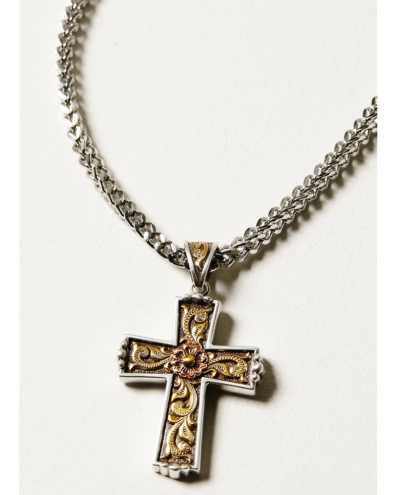 M & F Western Men's Twister Antique Cross Necklace