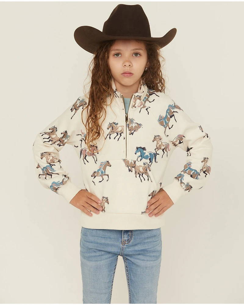 Shyanne Girls' Horse Print Half Zip Pullover