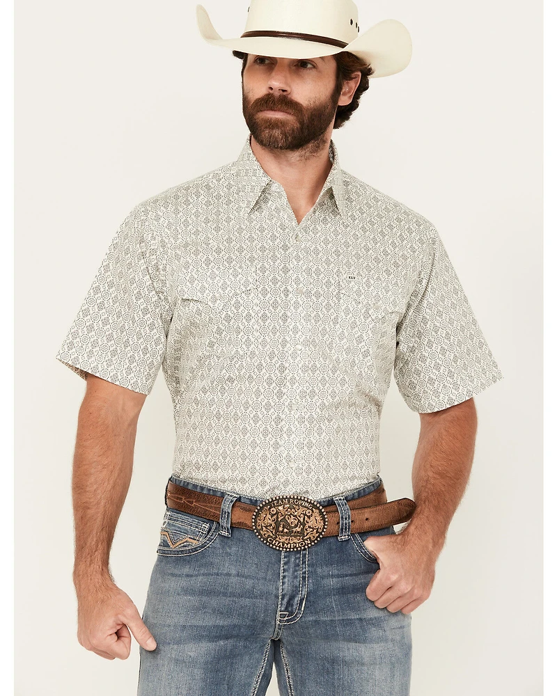 Ely Walker Men's Medallion Print Short Sleeve Snap Western Shirt
