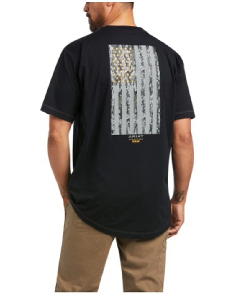 Ariat Men's Rebar Workman Reflective Flag Graphic Work Pocket T-Shirt - Big