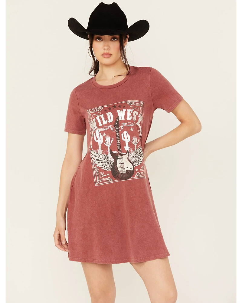 Blended Women's Wild West Short Sleeve Graphic Mini T-Shirt Dress