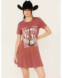 Blended Women's Wild West Short Sleeve Graphic Mini T-Shirt Dress