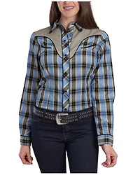 Roper Women's Plaid Print Embroidered Long Sleeve Snap Stretch Western Shirt